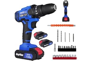 ROYALSWILL 21V Akkuschrauber Set, Akku bohrschrauber mit 2 Akkus 1,5Ah und Ladegerät, 25+1 Drehmomentstufen, 45Nm Max schlagbohrschrauber, 2-Gang & LED Licht, 26PCS Zubehöre Set für Haus und Garten DIY Projekt