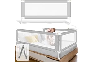 ‎JOPASSY Jopassy Bettgitter 200cmx2+180cmx1, Bettgitter Rausfallschutz Bett Klappbar mit U-förmige Basis, Bettschutzgitter Kinderbettgitter Höhenverstellbar 68-95cm für Kinder & Elternbetten, Grau