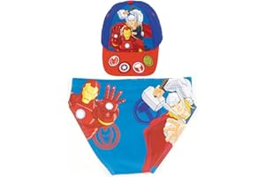 REQUETEGUAY Maillot de Bain Avengers pour la Plage ou la Piscine + Casquette Avengers pour Enfants | Maillot de Bain Avengers Type Slip + Casquette Avengers
