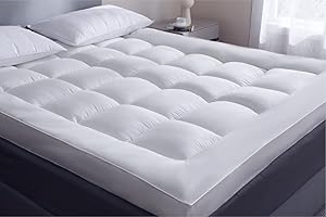 Threads For Bed Premium Mattress Topper 4 Inch Extra Thick, 90 x 200 ± 10 cm Extra Deep Mattress Topper with Embossed Fabric and Super Soft Filling, 4 Elastic Bands for a Secure Fit