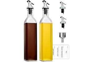AMAZON BRAND - UMI Umi Olive Oil Dispenser Bottle 500ml Oil and Vinegar Dispenser Set,Clear Glass Oil Bottle Drizzler with Spouts,Funnel and Labels 2 Pack