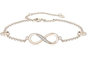 Finrezio 925 Sterling Silber Infinity Unendlichkeit Symbol Damen Fußkettchen Zirkonia Armkette Verstellbar Charm Armband Rosegold/Silber