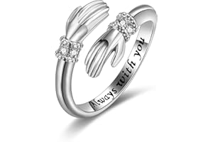 VYYU Silver Hug Rings for Women - Always In My Heart & Always With You & I Love You Forever Mum Sister Gifts, Hugging Hands Open Ring Jewelry Hug from Heaven Ring Nana Grandma Grandpa