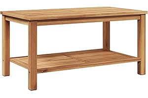 vidaXL Table Basse de Jardin en Teck Massif 90 x 50 x 45 cm, Marron, rectangulaire, Design Moderne avec Rangement, Assemblage requis, Parfaite pour Le Jardin ou la terrasse, Pieds en Poteau, Facile à