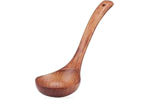 TsunNee Drewniana chochla do zupy, łyżka do zupy z naturalnego drewna, łyżka do owsianki, długość 27 cm