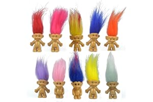 YINTLILOCN 10PCS Mini troll Dolls, Assorted Hair Colors Vintage troll Dolls Action Figures 1.2" Cake Toppers Chromatic Adorable Cute Little Guys Collection, School Project, Arts Crafts, Party Favors