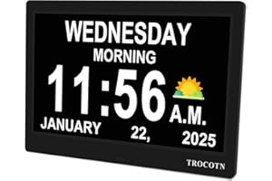 TROCOTN Zegar z demencją, zegar cyfrowy z datą i dniem dla osób starszych, alzheimera zegar dzienny duży wyświetlacz kalendarz zegar (10 Cale Czarny)