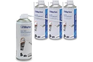 Waytex Lot de 4 Dépoussiérants Spray Air sec 400ml Ultra Puissant 5 bars, Bombes d’Air Comprimé Nettoyant pour PC, Clavier, Appareil Photo et Composants électroniques, avec buse précision