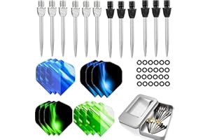 Ohaoduo 12 dardos de acero inoxidable con puntas negras, plateadas, doradas, de acero 2BA + 12 plumas de dardos y anillo de goma en caja de aluminio (12 piezas yinzhen)