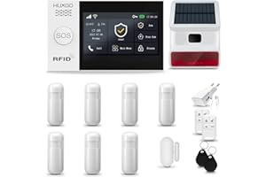 HUXGO® HXA007 Sistema di allarme casa senza fili con Radio Sirena solare WiFi + GSM 4G | Impianto allarme casa kit con 1x sensori di allarme per finestre/portes, 7x rilevatori di movimento