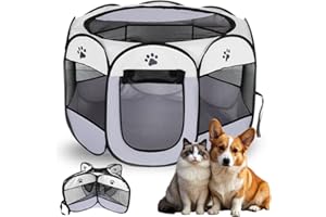 FARYODI Box per Cani 74x74x43cm, Recinto per Gatti Pieghevole, Recinti Gioco per Cane, Recinto per Gatto, Gabbia per Cucciolo, Gattini, Conigli e Piccoli Animali, Interni ed Esterni (Grigio)