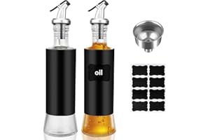 Sitayakuma Aceitera y Vinagrera Antigoteo 300ML, 2 PCS Aceitera de Acero Inoxidable y Cristal, Utensilio de Cocina Cooking Oil Dispensador Aceite de Oliva Recipiente Aceite con 1 Embudo y 8 Etiquetas