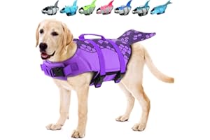 EMUST Chaleco Salvavidas para Perros, Chalecos Salvavidas para Perros para Natación, Trajes de Baño Flotador Salvavidas Cinturón Salvavidas (XL,SirenaPúrpura)