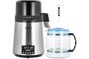 CO-Z Water Distiller, 1750W Countertop Distilled Water Machine with Glass Container Dual Temperature Display Timer, 1.1 Gallon 304 Stainless Steel Distilled Water Maker 4L for Home Office Travel