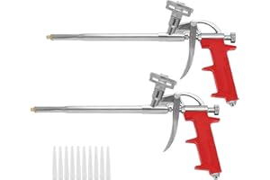 EACHPT Foam Gun, Professional Foaming Gun PU Expanding Foam Spray Gun Insulating Applicator Heavy Duty Aluminium Body Dispensing Foam Gun for Caulking, Filling, Sealing(2 Insulation Guns+10 Nozzles)