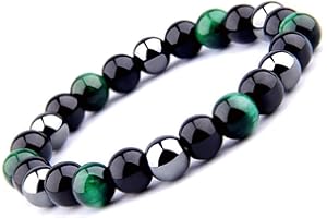UEUC Bracelet Triple Protection Oeil de Tigre, Perles en hématite et Obsidienne Noire de