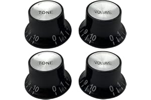 IKN 2 Tonos 2 Perillas de volumen Set Top Hat Bell Perillas de control de velocidad de volumen de tono de guitarra de plástico para SG Les Paul Style Guitar, Negro