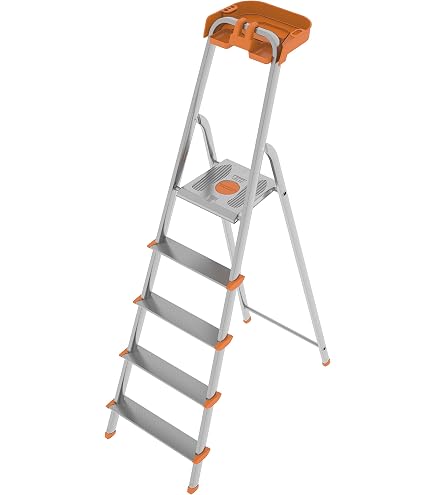 Scala A 5 Gradini In Alluminio Professionale – Portata 150 Kg, Certificata EN 131, Con Vano Portaoggetti