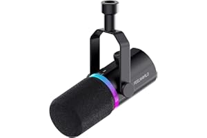 FEELWORLD PM1 XLR/USB Microphone Dynamique, utilisé pour l'enregistrement de podcasts, Microphone pour Ordinateur de Jeu PC, avec éclairage RGB, Fonction de sourdine, Prise Casque, câble USB Type-C