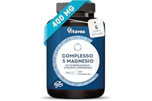 VITAVEA BIEN-ETRE Magnesio Complex - 400mg Magnesio Elementare - Bisglicinato, Citrato, Ossido, Carbonato, Liposomiale - Formula 5in1-180 Capsule - Energia, Muscoli, Stanchezza - Alta Digeribilità e Assorbimento