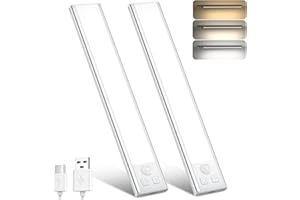 OUILA Schrankbeleuchtung LED 20.5CM 2 Stück Unterbauleuchte Küche Led mit Bewegungsmelder 3 Farbmodi Dimmbar Lampen Ohne Bohren USB-C Wiederaufladbar Nachtlicht für Kleiderschrank Treppe Küche Schlafzimmer