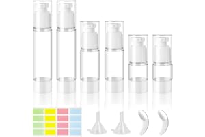 ZDNT 6 Pièces Airless Flacon Pompe Vide,Flacons pulvérisateurs vides,Rechargeables Distributeurs de Crème Airless avec Petite Spatule,Entonnoir,Autocollants pour Cosmétiques Crèmes Lotions(15/30/50ML)