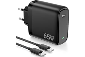 KNDAA Chargeur USB C 65W avec Technologie PD3.0 et GaN II Chargeur Rapide USB C PPS avec Câble Type C 2M Compatible pour iPhone 16/15/Pad Pro/Air, pour Galaxy S24/23/S22, pour MacBook Pro/Air, etc - Noir