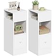 EUGAD Slim Bedside Table set of 2, Narrow Bedside Cabinet, with 2 Open Shelves 1 Drawer, 25 x 66 x 30 cm, nightstand for bedroom, Wood, White, 0179ZZ-2