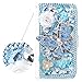 Produktbild spritech (TM) 3D Handmade Blau Diamant mit Kristall Strass Schmetterling Weiß Blume Dekoration Design Weiß Leder Wallet, PT-1, Samsung Galaxy Note 3