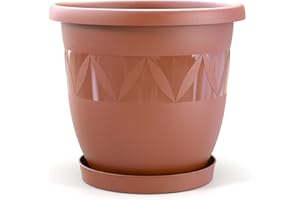 ‎PLASTARD Plastard Blumentopf Durchmesser 40 cm mit Untersetzer Farbe Terrakotta runder Pflanzkübel Blumenkübel Gartentopf aus Kunststoff witterungsbeständiger für Innen und Außen