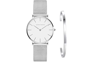 Kubagom Reloj de Cuarzo Pulsera para Mujer Banda Malla Acero Inoxidable Ultra Delgado