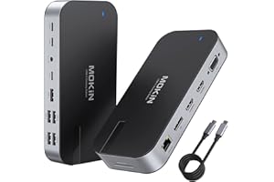 MOKiN Station d’Accueil USB-C pour Ordinateur Portable avec Dual HDMI 4K, VGA, Display Port, Gigabit Ethernet, 4 USB Ports, 100W PD Charging, SD/Micro SD Card Reader, Compatible with Thinkpad Dell