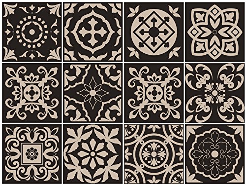 typeDESIGNS Fliesenaufkleber Set „PORTUGIESISCH-ANTHRAZIT“ Marokkanisch Fliesen Mosaik Muster Design Deko | Klebefolie für Badfliesen, Küchenfliesen Deko Klebefliesen (10×10) - 2