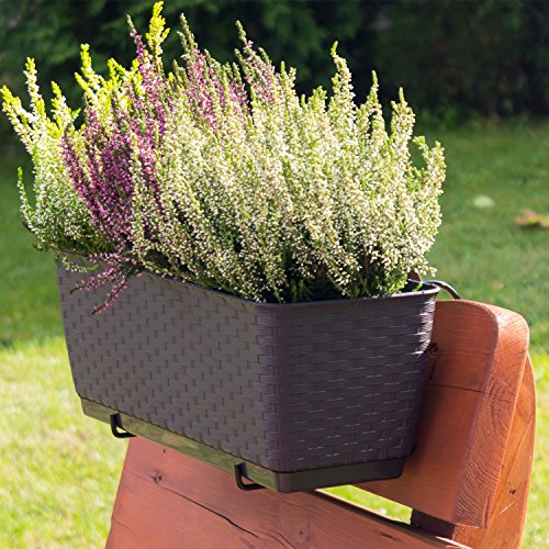 3 x Blumentopf Blumenkasten Balkonkasten Rattan Optik inkl. Untersetzer Halterung braun L 50 cm Ratolla - 6