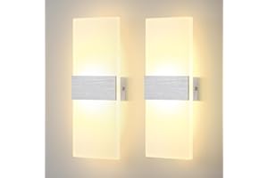 Lightsjoy 2 Piezas Apliques Pared Interior 12W Acrílico Lámpara de Pared LED Moderna,Hacia Arriba Hacia Abajo Iluminación Interior para Decoració para Dormitorio Salón y habitación, Blanco Cálido