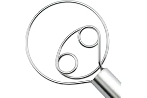 CAMKYDE Danish Dough Whisk 12-Inch Double Eyes Stainless Steel Dutch Dough Whisk