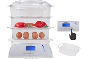 ‎KEMAR KITCHENWARE KeMar Dampfgarer Dampfgaren Touch Display 6 Programme 9 Liter 800 W Timer - Turboring Dampf innerhalb von 40 Sekungen - spülmaschinengeeignete Dampfgarbehälter inklusive Reisschale/Reiskocher