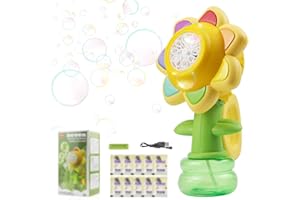 Suevut Pistolet à Bulles Automatique Enfant Forme Tournesol, Machine à Bulles Rechargeable avec Lumières Danse et Bulles, 3 Modes pour Fête Anniversaire Activités Extérieures Été