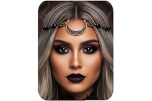 Runmi Catena per testa bohémien, da sposa, nera con perline, da festival, accessori per capelli per donne e ragazze (B)