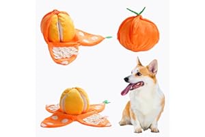 Nocciola Hide and Seek - Juguetes de peluche para perros, juguete interactivo naranja mandarina para perros pequeños, juguete chirriante para cachorros con papeles arrugados, juguete de rompecabezas