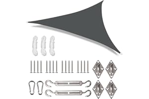 NAKIHOUSE Sonnensegel inkl 24er Befestigung Kit,3.6x3.6x3.6m Wasserdichter Sonnenschutz Dreieck Sonnenschirm Außenüberdachung Garten Patio Pool Shades Segel Markise Camping Schatten (Grau)