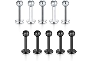 Briana Williams 10 pcs En Acier Inoxydable Lèvre Labret Stud Tragus Hélix Cartilage Stud Bar Piercing Bijoux Argent et Noir