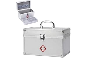 Chiziyixin Medicine Storage Box, Lockable Medicine Box, Small First Aid Medical Organiser with Key & Portable Handle, Lock Security Medication Storage for Home Cabinet Outdoor, 25X16X14cm