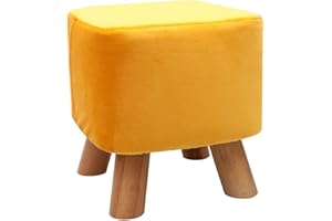 UUSSHOP Square Wooden Support Upholstered Footstool Ottoman Pouffe Padded Chair Stool with Removable Flannel Cover ,4 Beech Legs (Yellow)