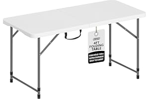 ZENO Folding Table 4FT | Heavy Duty Foldable Table | Portable and Durable Aluminium Frame | Perfect for Camping Catering Picnic Garden Patio BBQ Party | Trestle | White Fold Up Plastic Top