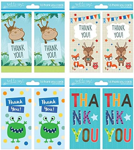 Just to say Boys"Thank You" Card with Envelope (Pack of 16), 4483