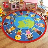Superb Bright Kids / Childs Rug Children of The World Globe Large Round 2.0m x 2.0m (6'6 x 6'6 approx)