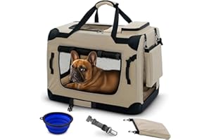 PET VIOLET Hundebox Hundetransportbox faltbar & robust für Auto & Reise – 62×42×44 cm – atmungsaktive Transportbox Transporttasche für Hunde & Katzen Stoffbox Tragetasche Beige