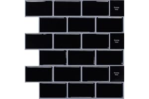 WoStick Peel and Stick Wall Tiles (10-Sheets), Subway Self Adhesive Wall Tiles Tile Stickers Backsplash for Kitchen Bathroom Home Decoration Black(30.5x30.5cm)