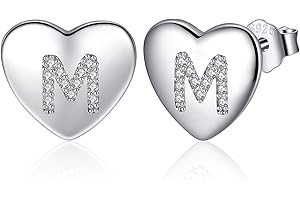 Jrêveinfini Pendientes de Corazón para Mujer y Niña de Plata de Ley 925, Letras Iniciales de la A a la Z, con Caja de Regalo